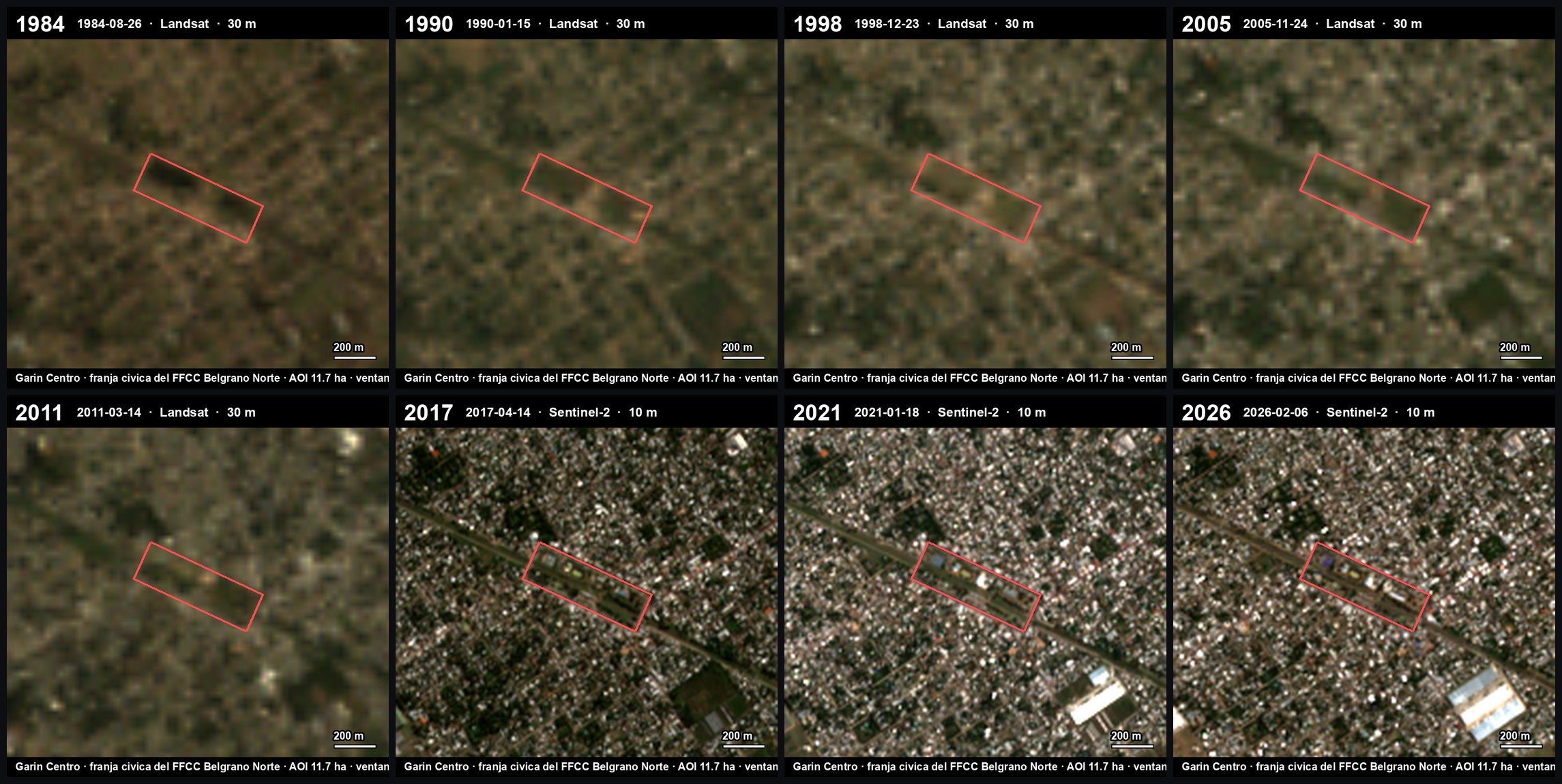 Mosaico de años clave del timelapse