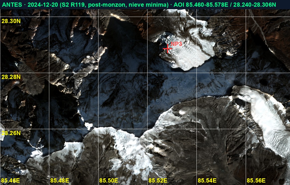 El glaciar en color real, 20 de diciembre de 2024